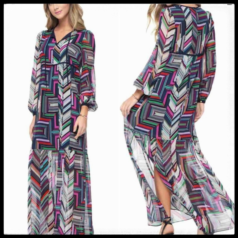 Juicy Couture Black Label Colourful Geo Abstract Peasant Maxi Dress